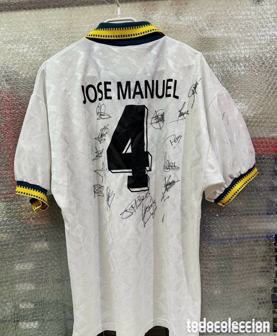 Sports collectibles: Antigua Camiseta deportiva de F&uacute;tbol Real Zaragoza Cajal&oacute;n TALLA -L- Firmada