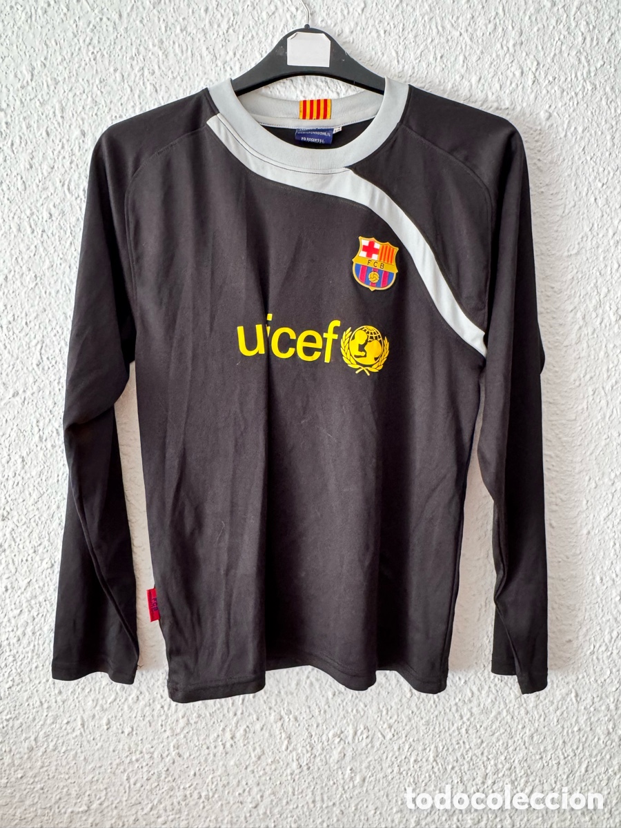 Sports collectibles: Antigua Camiseta manga larga vintage deportiva de F&uacute;tbol FC Barcelona TALLA -14- Unicef
