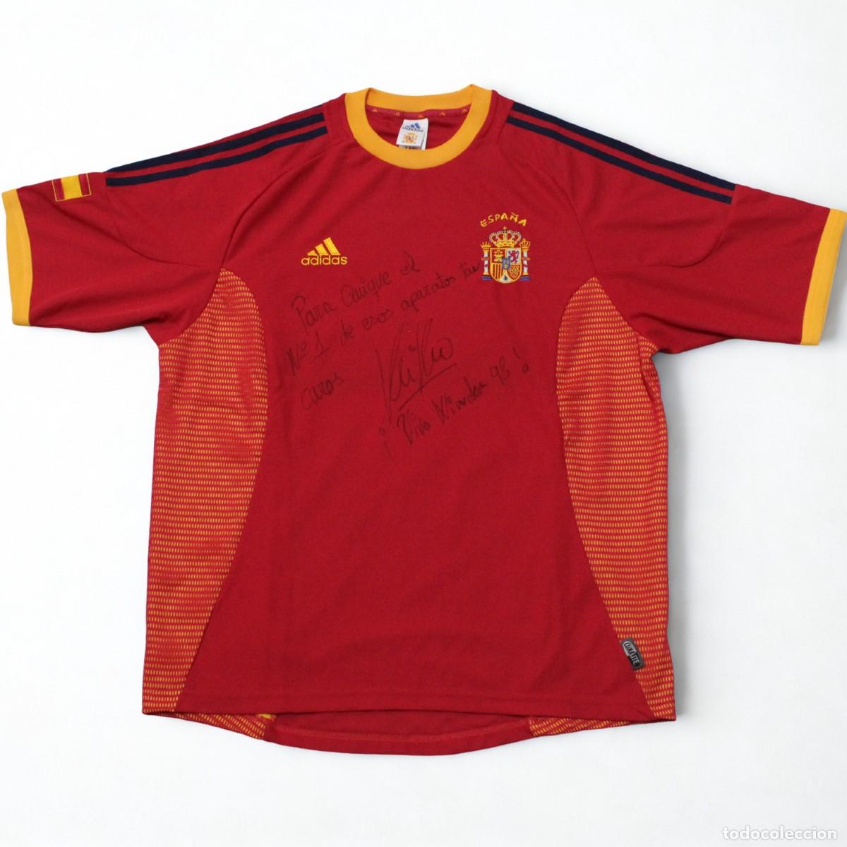 Coleccionismo deportivo: Camiseta F&uacute;tbol Espa&ntilde;a Adidas 2002 2004 Oficial Firmada Kiko Narv&aacute;ez Talla L