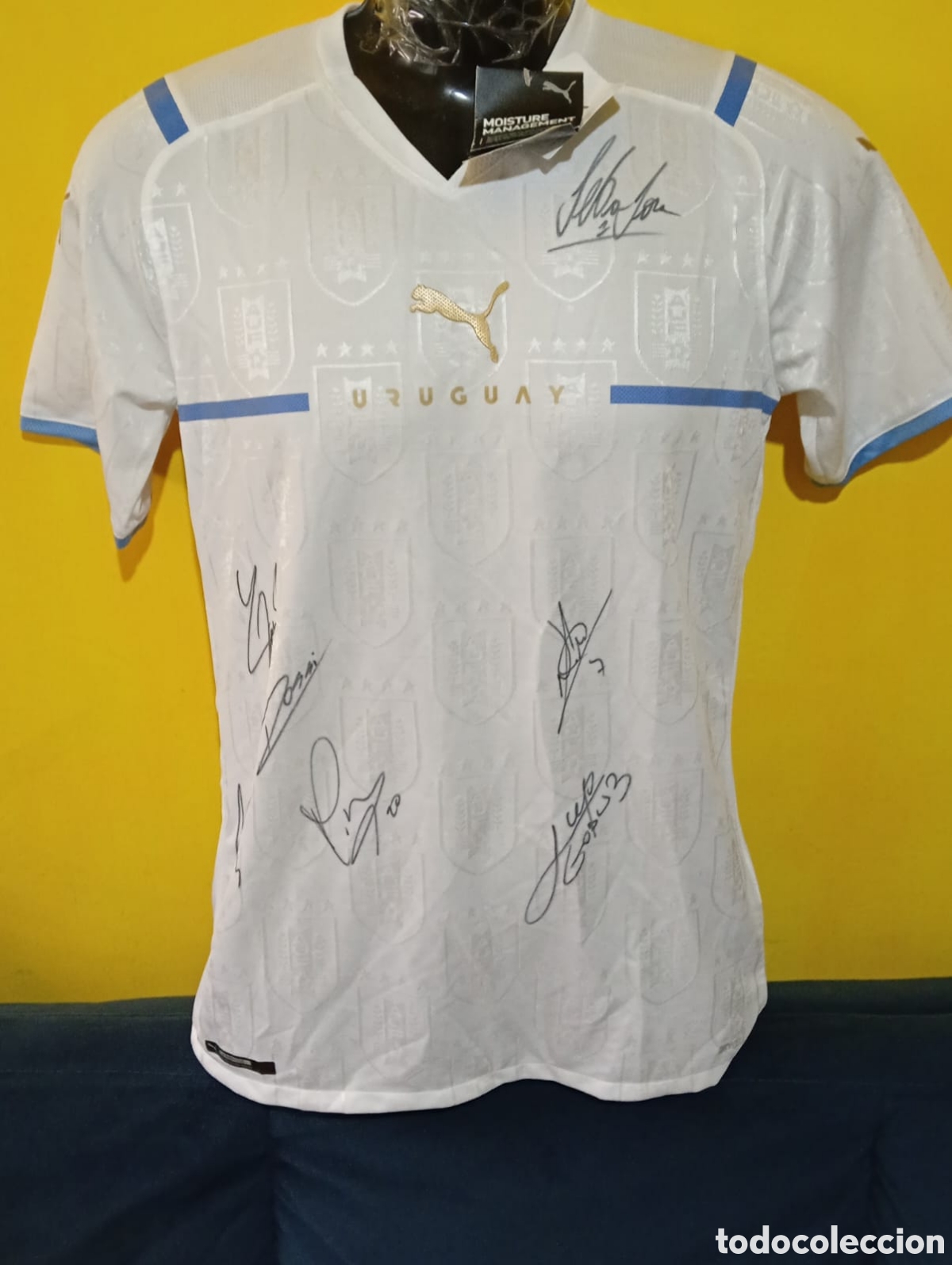 Coleccionismo deportivo: Camiseta nueva de visitante de la Selecci&oacute;n Nacional de Uruguay autografiada