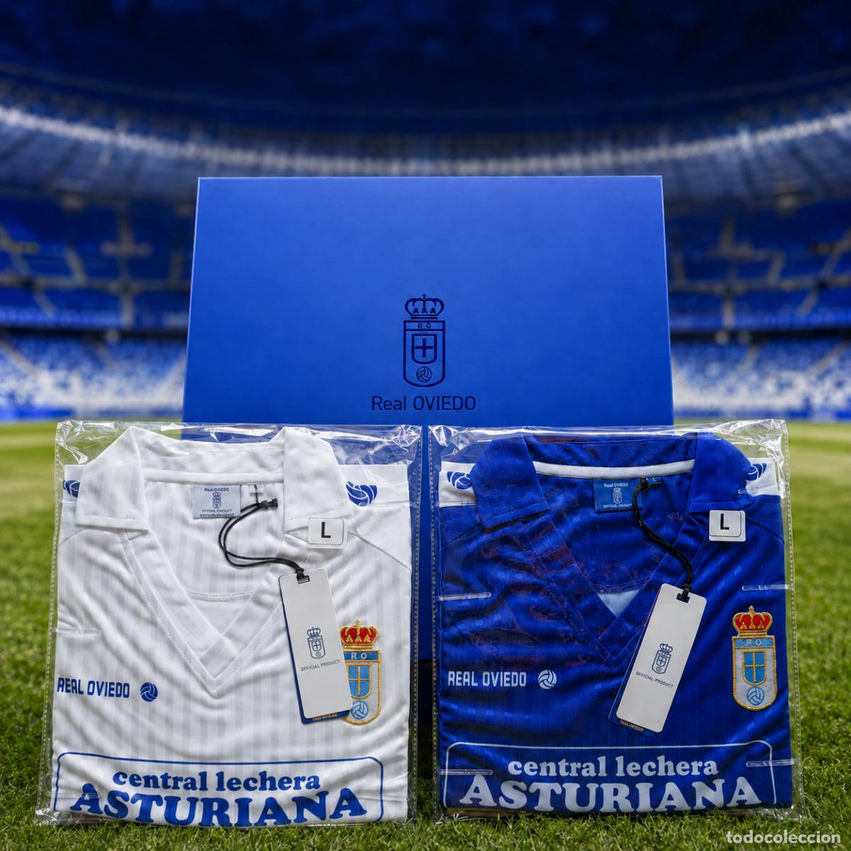 Coleccionismo deportivo: REAL OVIEDO CAJA CENTENARIO 2 CAMISETAS UEFA 91-92 PRECINTADA TALLA L