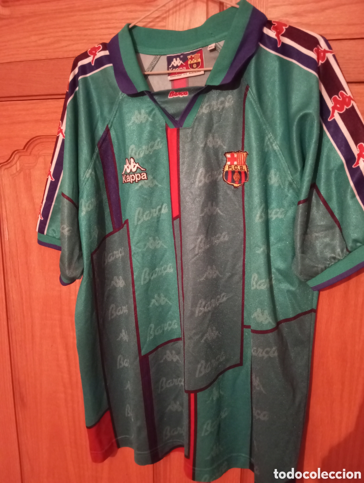 Coleccionismo deportivo: Camiseta Fcb segunda equipaci&oacute;n 1995/97 Kappa original de epoca- talla XL