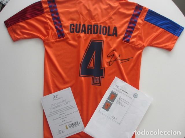 Coleccionismo deportivo: Guardiola camiseta FC Barcelona Wembley 92 firmada y certificada