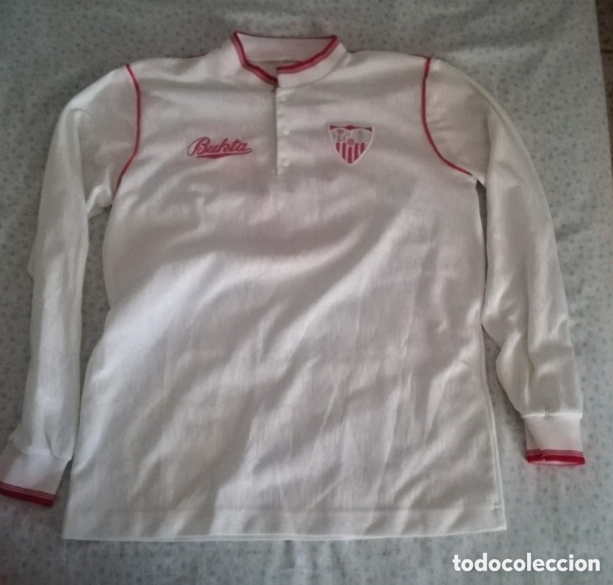 Coleccionismo deportivo: Camiseta Sevilla FC Vintage Davor Suker #9 Talla M Manga Larga Bukta - Retro