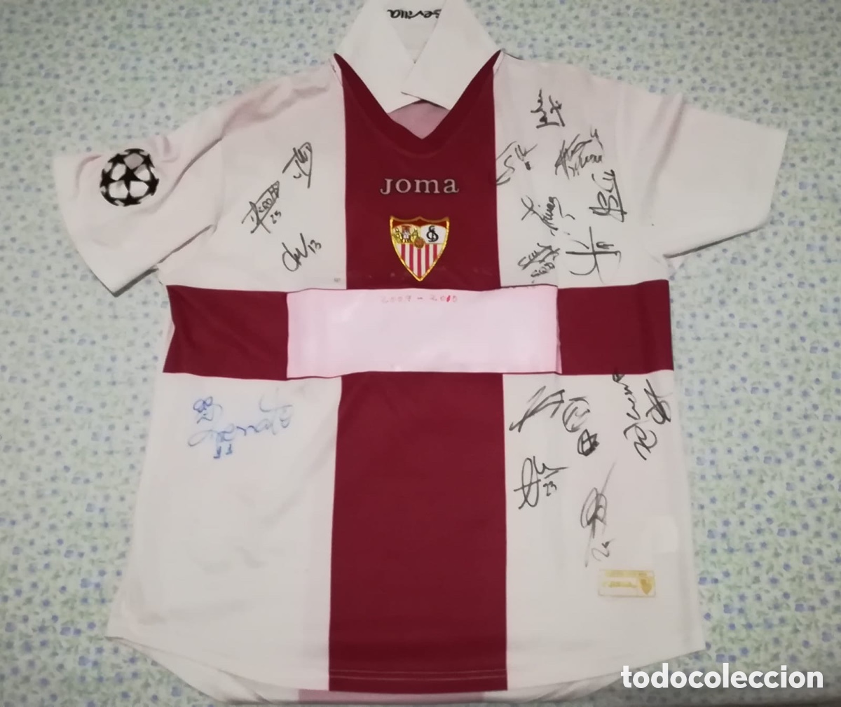 Coleccionismo deportivo: Camiseta Sevilla FC 07/08 Joma Champions League FIRMADA x15 Jugadores Plantilla