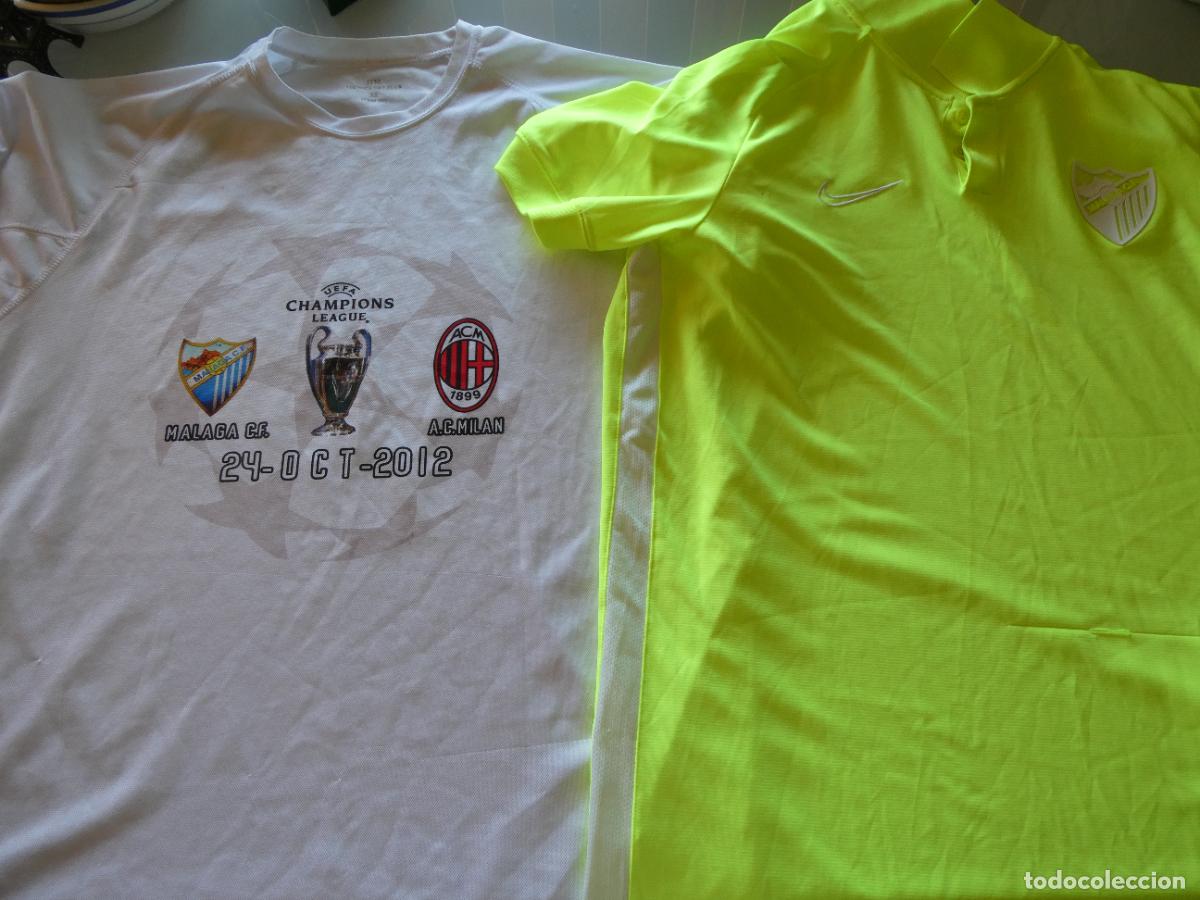 Coleccionismo deportivo: CAMISETA M&Aacute;LAGA CLUB DE F&Uacute;TBOL VS AC MILAN CHAMPIONS LEAGUE 2012. + CAMISETA REGALO 340GR