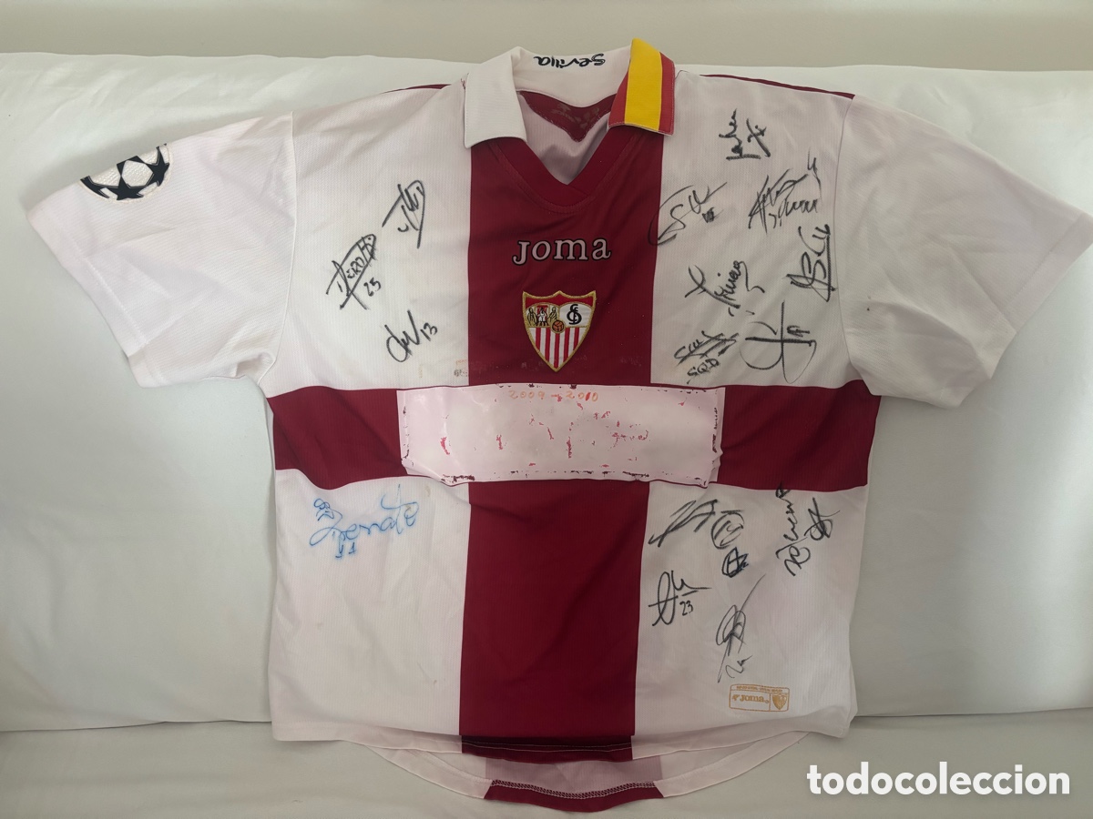 Coleccionismo deportivo: Camiseta Sevilla FC 2009/2010 Firmada Plantilla Champions League Joma