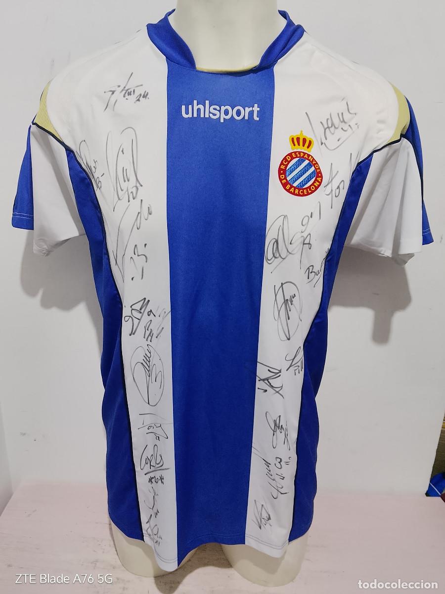 Coleccionismo deportivo: RCD Espanyol Luxe shirt team signed firmada jugadores ncamiseta futbol football shirt L 58cts