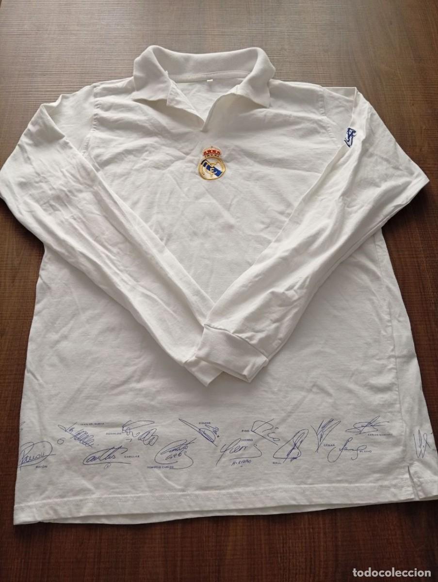 Coleccionismo deportivo: Polo Real Madrid Manga Larga Firmas Impresas &Eacute;poca Gal&aacute;cticos 2002-03 - Talla L