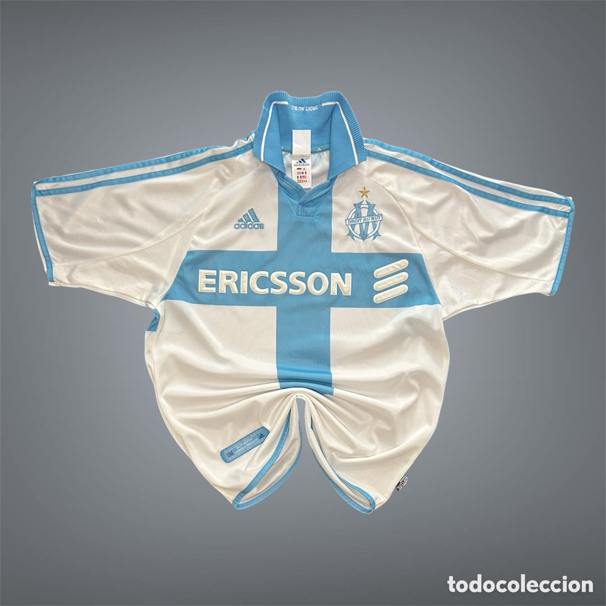 Coleccionismo deportivo: Camiseta f&uacute;tbol vintage Olympique de Marsella 2000/2001 Adidas Ericsson - Talla S