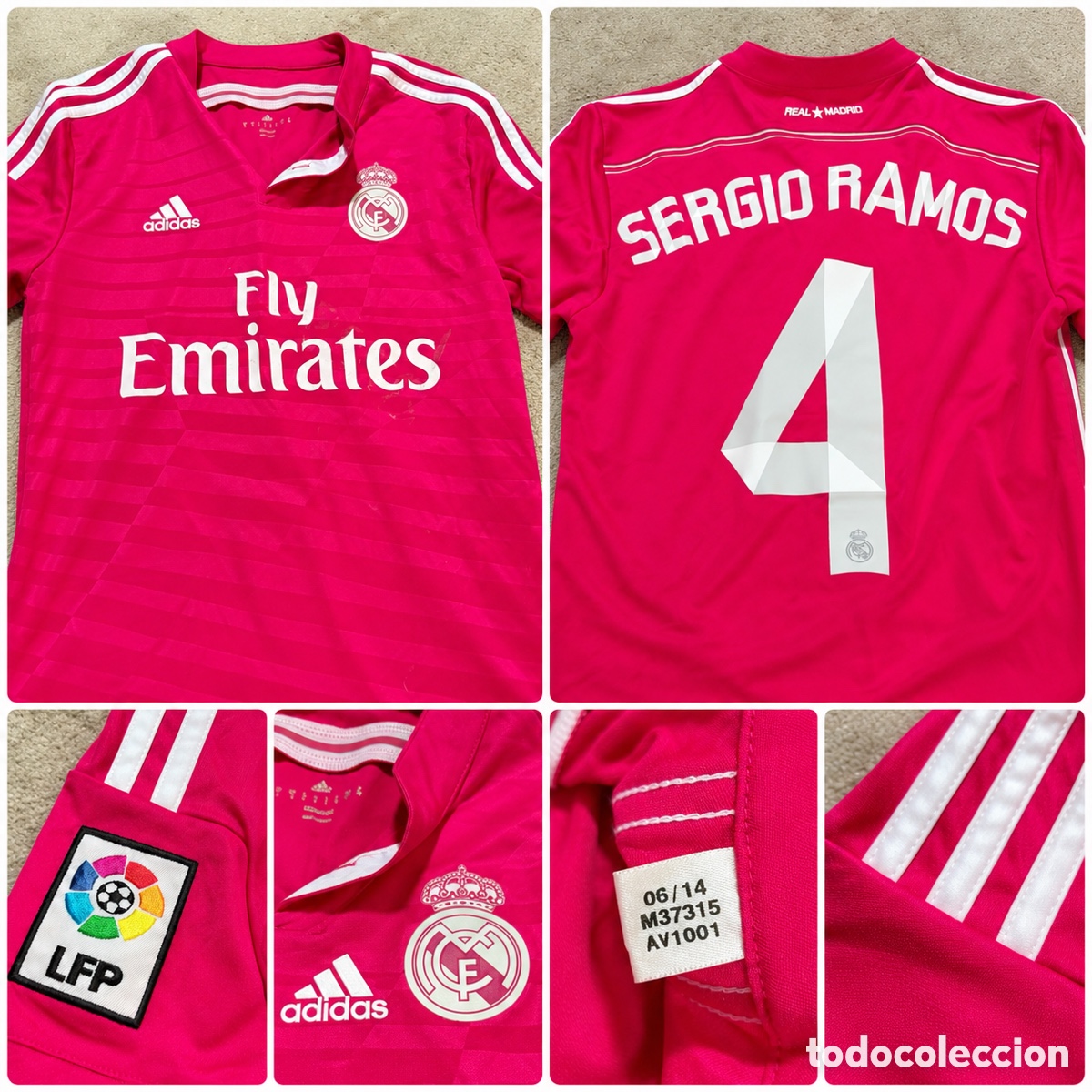 Coleccionismo deportivo: Camiseta Real Madrid 2014/15 rosa Sergio Ramos #4 Adidas