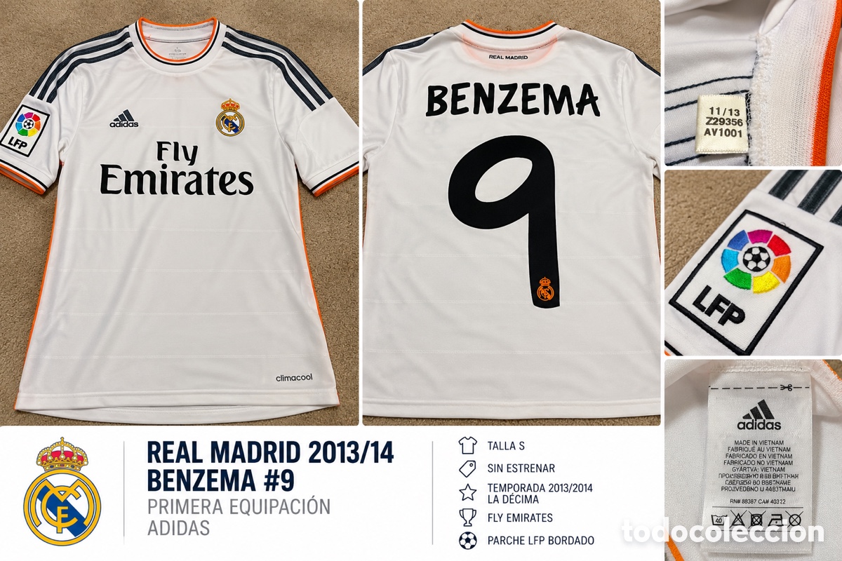 Coleccionismo deportivo: Camiseta Real Madrid 2013/14 Benzema #9 Adidas &ndash; Talla S