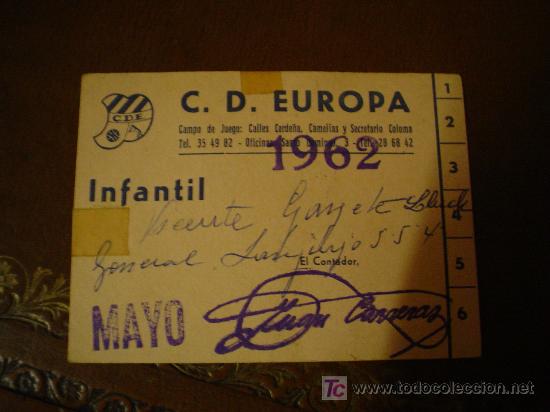 Coleccionismo deportivo: Carnet del CD.Europa. - Foto 1