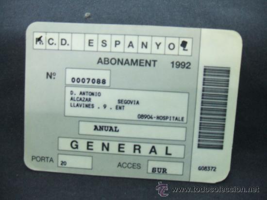 Coleccionismo deportivo: R.C.D ESPANYOL - ABONAMENT - 1992 - - Foto 2