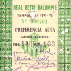 Coleccionismo deportivo: REAL BETIS BALOMPIE - CARNET ABONO TEMPORADA 1971/72