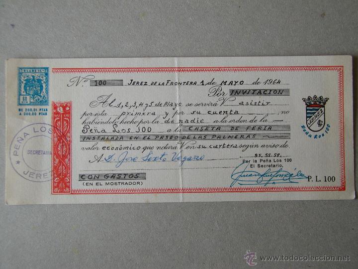 Sports collectibles: PE&Ntilde;A LOS 100 DEL JEREZ DEPORTIVO. INVITACI&Oacute;N CASETA DE FERIA. 1964