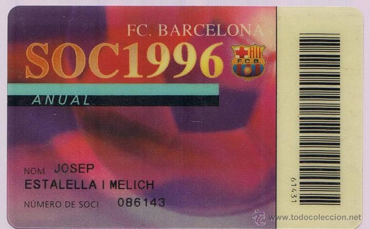 CARNET DE SOCI 1996 FC BARCELONA (Coleccionismo Deportivo - Documentos de Deportes - Carnet de Socios)