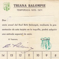 Coleccionismo deportivo: CARNET TRIANA BALOMPIE.TEMP.70/71.FILIAL REAL BETIS.. Lote 55394403