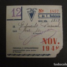 Coleccionismo deportivo: CLUB DE FUTBOL BADALONA - NOVIEMBRE 1948 - CARNET SOCIO -VER FOTOS - (V-8479)
