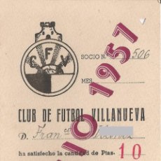 Coleccionismo deportivo: CARNET SOCIO CLUB DE FUTBOL VILANOVA (CFV) - JULIO 1957 (8X12). Lote 81572016