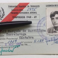 Coleccionismo deportivo: CARNET / LICENCIA DE JUGADOR 1968 - 69 - FEB FEDERACIÓN CANTABRIA DE BALONCESTO - TORRELAVEGA OJE