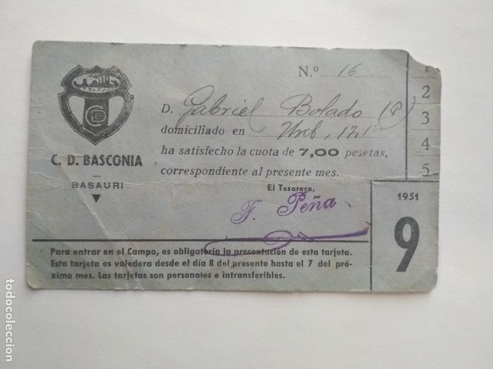 Coleccionismo deportivo: CARNET DEL C.D. BASCONIA - BASAURI - DE 1951 - Foto 1