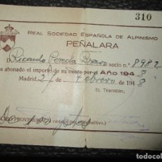 Coleccionismo deportivo: ABONO DE SOCIO 1948 REAL SOCIEDAD PEÑALARA NAVACERRADA ALPINISMO ESQUI MADRID