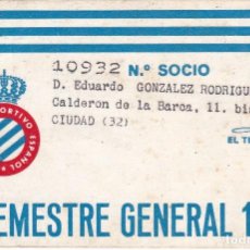 Coleccionismo deportivo: ABONO CARNET 2º SEMESTRE GENERAL 1979 ESPAÑOL SOCIO SARRIA (ESPANYOL). Lote 168917356