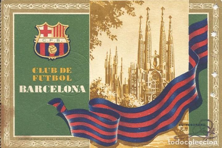 Sammelleidenschaft Sport: Carnet Club de F&uacute;tbol Barcelona. 2&ordm; trimestre 1955. Sagrada Fam&iacute;lia. 12,7x8,7 cm. Buen estado.