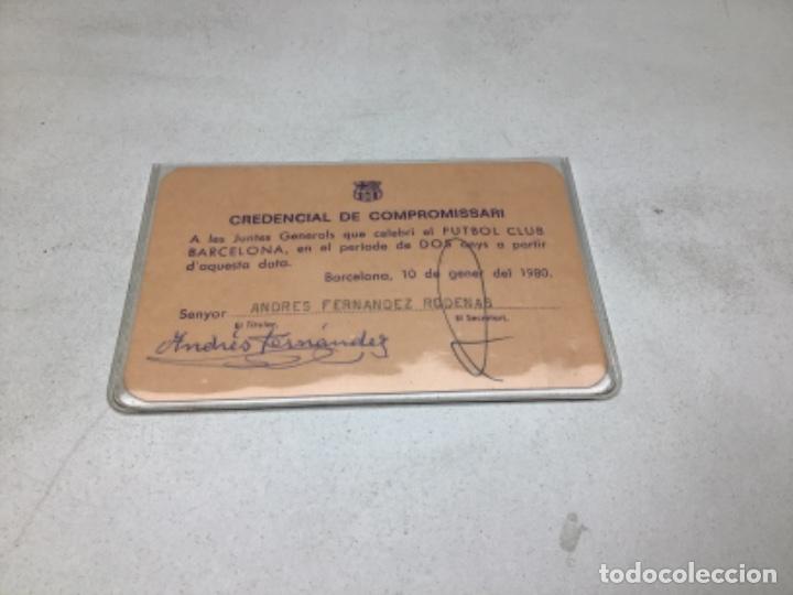 Sammelleidenschaft Sport: FUTBOL CLUB BARCELONA - CREDENCIAL DE COMPROMISSARI ANY 1980
