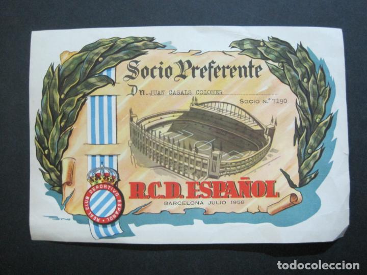 Sammelleidenschaft Sport: RCD ESPANYOL-TITULO DE SOCIO PREFERENTE-BARCELONA-JULIO 1958-VER FOTOS-(K-1627)