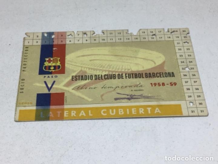 Sammelleidenschaft Sport: CARNET ABONO DE TEMPORADA 1958 - 1959 - LATERAL CUBIERTA - F.C. BARCELONA