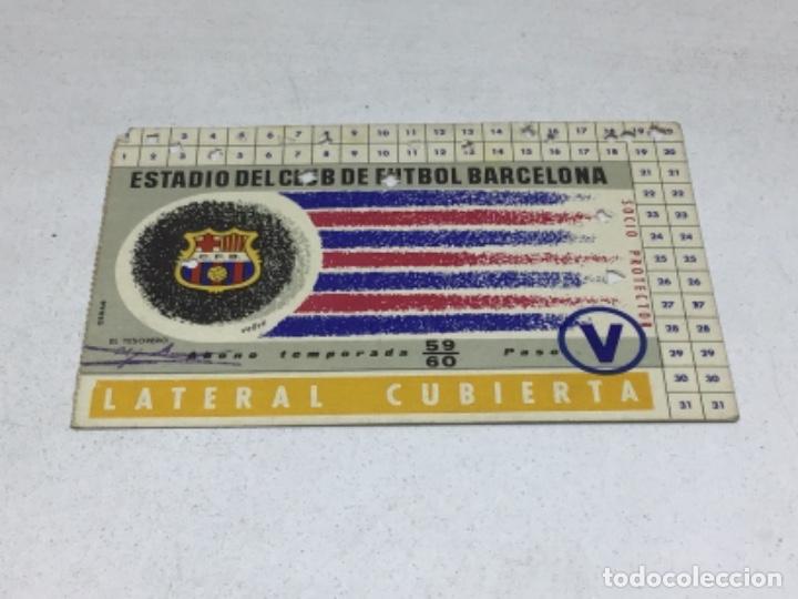 Sammelleidenschaft Sport: CARNET ABONO DE TEMPORADA 1959 - 1960 - LATERAL CUBIERTA - F.C. BARCELONA