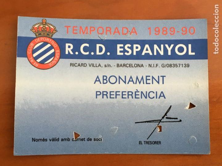 Sammelleidenschaft Sport: real club deportivo espa&ntilde;ol espanyol carnet socio 1989 90 abono anual