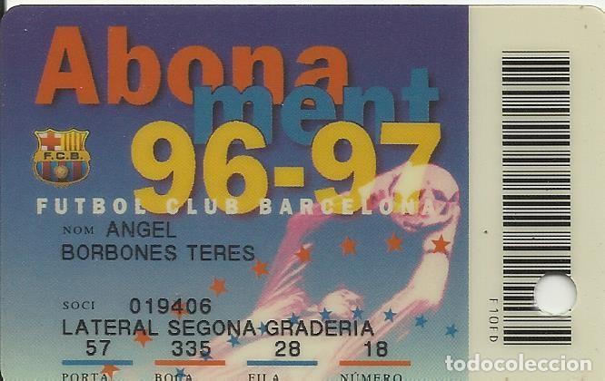 Coleccionismo deportivo: Carnet de Socio 1996-97. Abonament. F. C. Barcelona. 5,5x8,5 cm. Buen estado con signos de la edad. - Foto 1 - 262417885