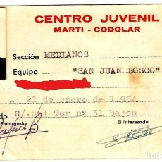 Coleccionismo deportivo: CENTRO JUVENIL - MARTÍ . CODOLAR - FICHA DEPORTIVA - 21.01.1954 - 118X72 MM.