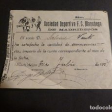 Coleccionismo deportivo: MADRIDEJOS TOLEDO RECIBO SOCIO EQUIPO FUTBOL SOCIEDAD DEPORTIVA F. C. MANCHEGA 1924. Lote 275021113
