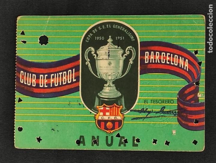 AÑÓ 1952 - CARNET DE SOCIO CLUB DE FUTBOL BARCELONA - ANUAL - (Coleccionismo Deportivo - Documentos de Deportes - Carnet de Socios)