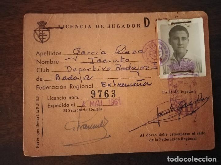 Sports collectibles: Licencia de Jugador Club Deportivo Badajoz. 1961.