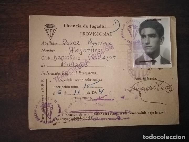 Sports collectibles: Licencia de Jugador. Club Deportivo Badajoz. Temporada 1964/65.