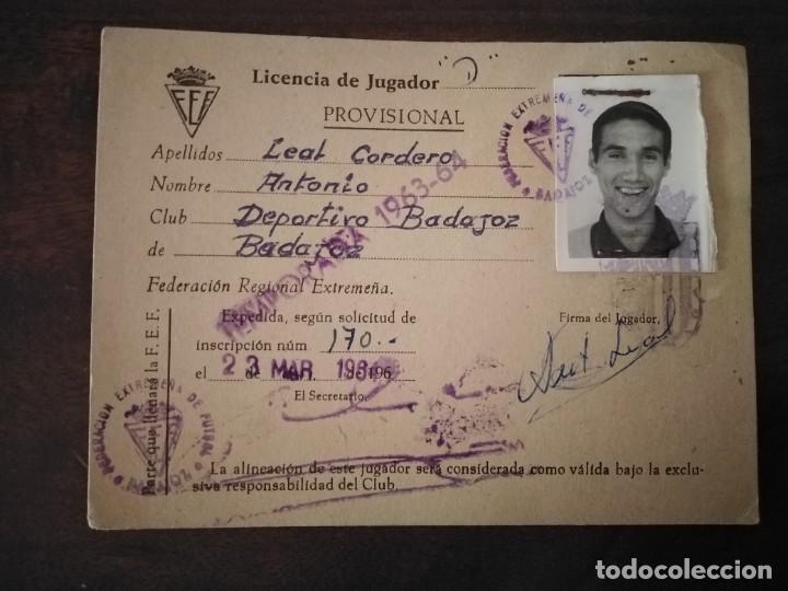 Sports collectibles: Licencia de Jugador Club Deportivo Badajoz. Temporada 1963/64.