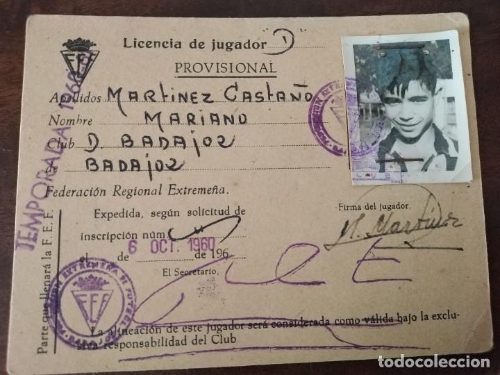 Sports collectibles: Licencia de Jugador Club Deportivo Badajoz. Temporada 1960/61.