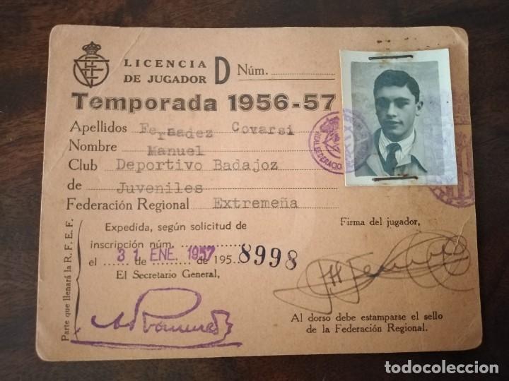 Sports collectibles: Licencia de Jugador Club Deportivo Badajoz. Temporada 1956/57