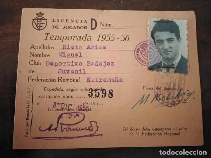 Sports collectibles: Licencia de Jugador Club Deportivo Badajoz. Temporada 1955/56