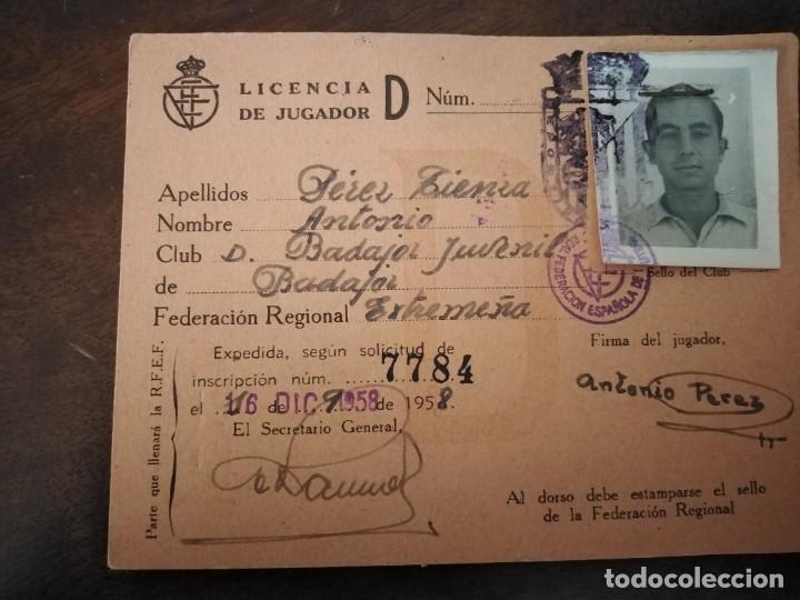 Sports collectibles: Licencia de Jugador Club Deportivo Badajoz. 1958.