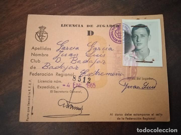 Sports collectibles: Licencia de Jugador Club Deportivo Badajoz. 1965.