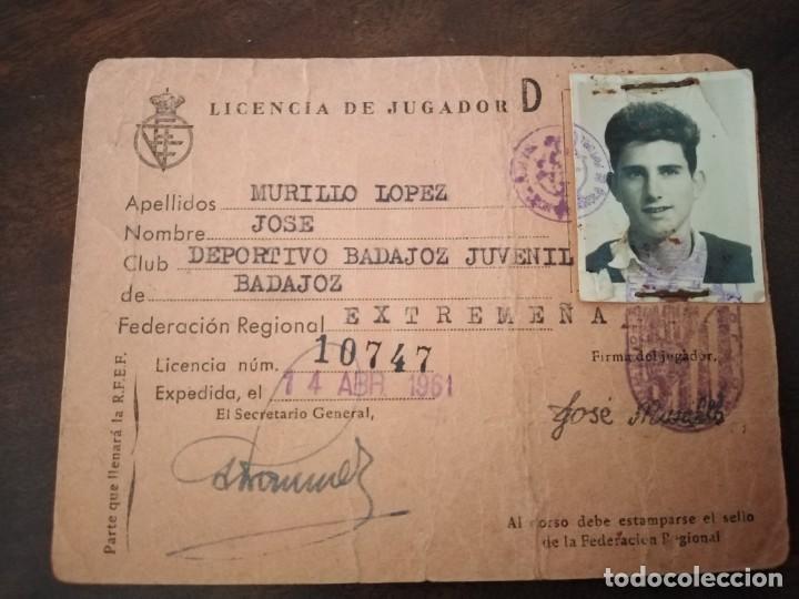 Sports collectibles: Licencia de Jugador Club Deportivo Badajoz. 1961.