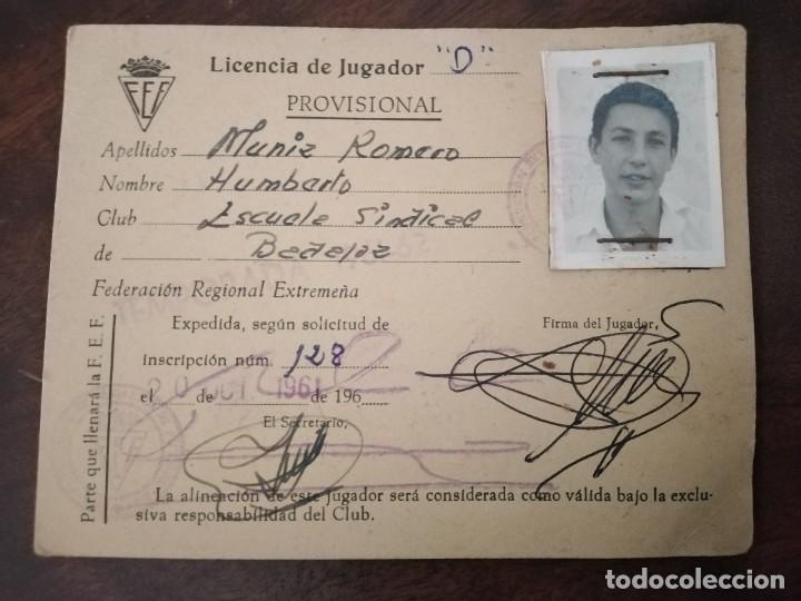 Sports collectibles: Licencia de Jugador Club Escuela Sindical de Badajoz. Temporada 1961 /62.
