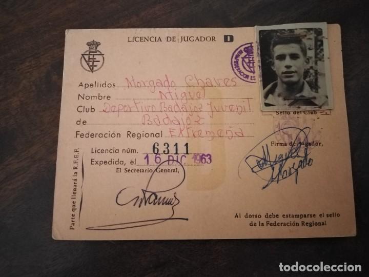 Sports collectibles: Licencia de Jugador Club Deportivo Badajoz. 1963.