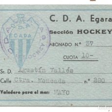 Coleccionismo deportivo: CARNET ABONADO SECCION HOCKEY FUTBOL C. D. A. EGARA TERRASSA AÑOS 60. Lote 345160508